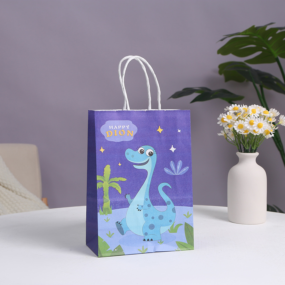 Kraft Paper Shopping Bag Dinosaur Handbag Printed Cartoon Dinosaur Kraft Paper Bag Gift Bag Party Supplies