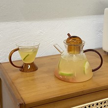 3DWF泡茶水壶带把手家用玻璃杯ins风茶水分离耐热高温花茶杯具套