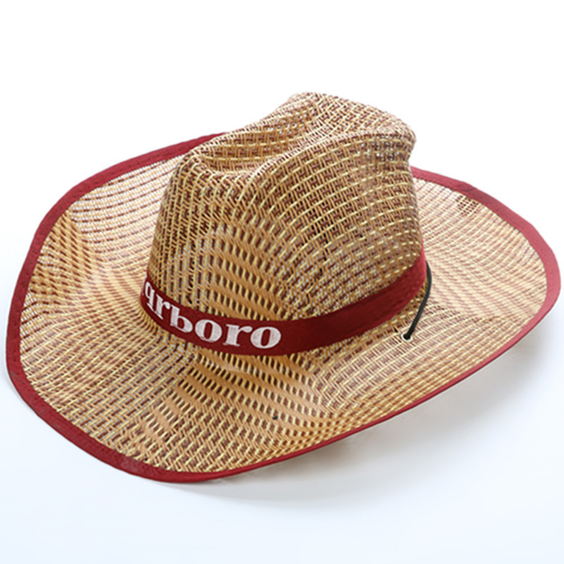 Sun Protection for Men and Women Straw Woven Cowboy Hat Summer Straw Hat Western Cowboy Hat Letter Top Hat Breathable Beach Hat