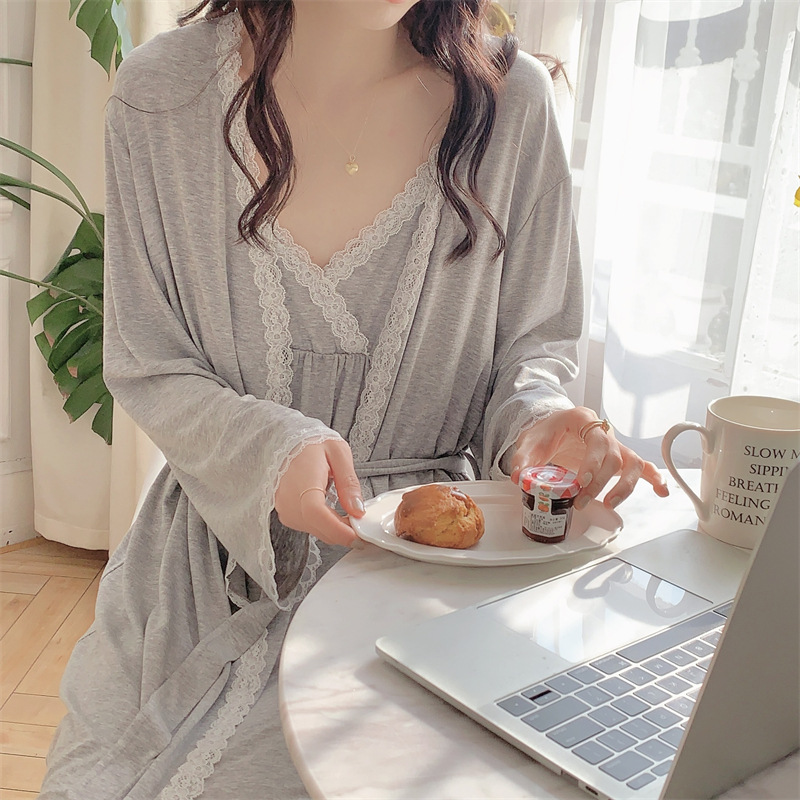 跨境专供外贸春季新款韩版简约睡衣女睡袍吊带裙两件套睡衣家居服