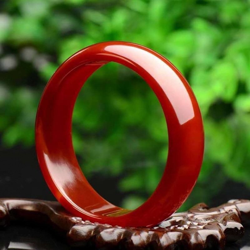 手镯巴西红玛瑙玉镯子加宽版窄版玉手镯红色玉手镯送证书