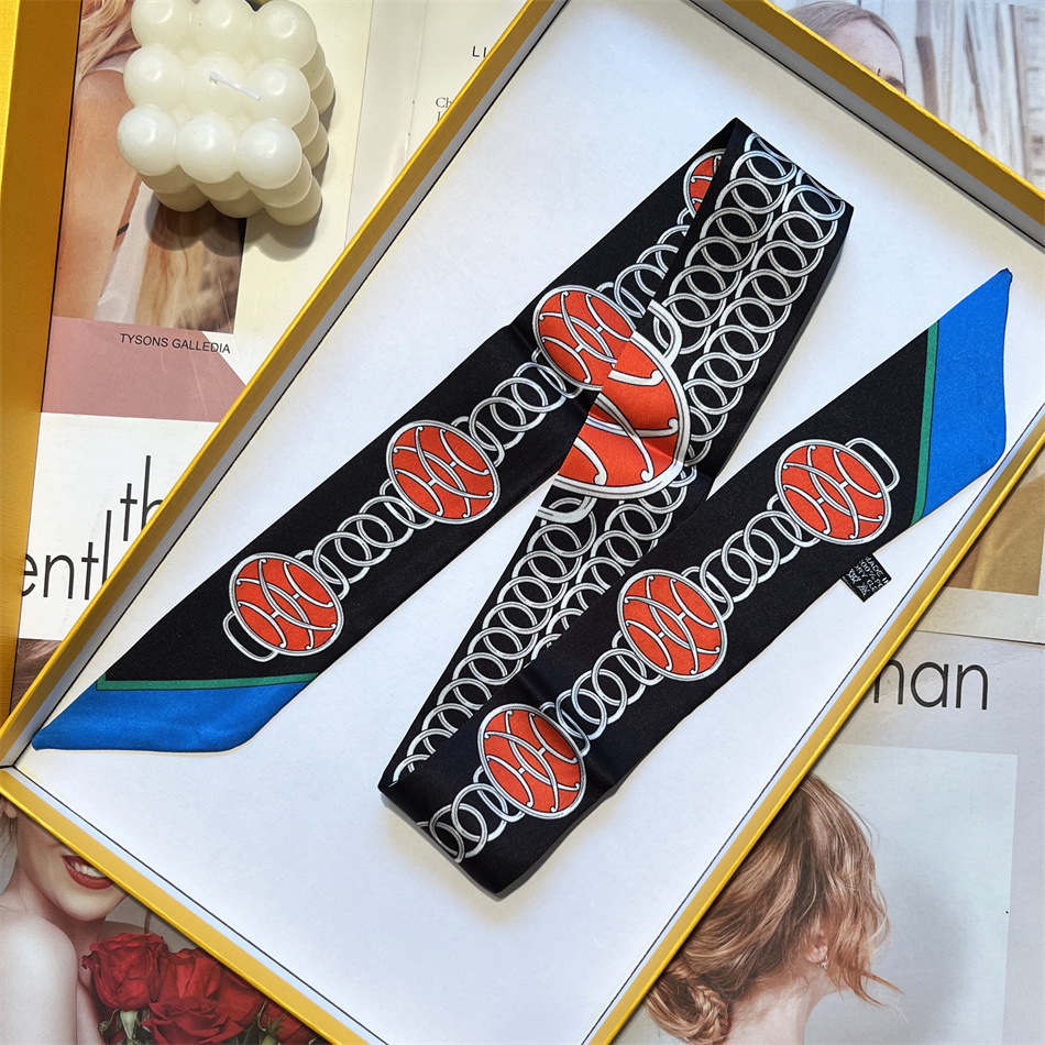 环环相扣图案长条丝巾发带少女心绑发包包丝带细窄飘带装饰领巾女