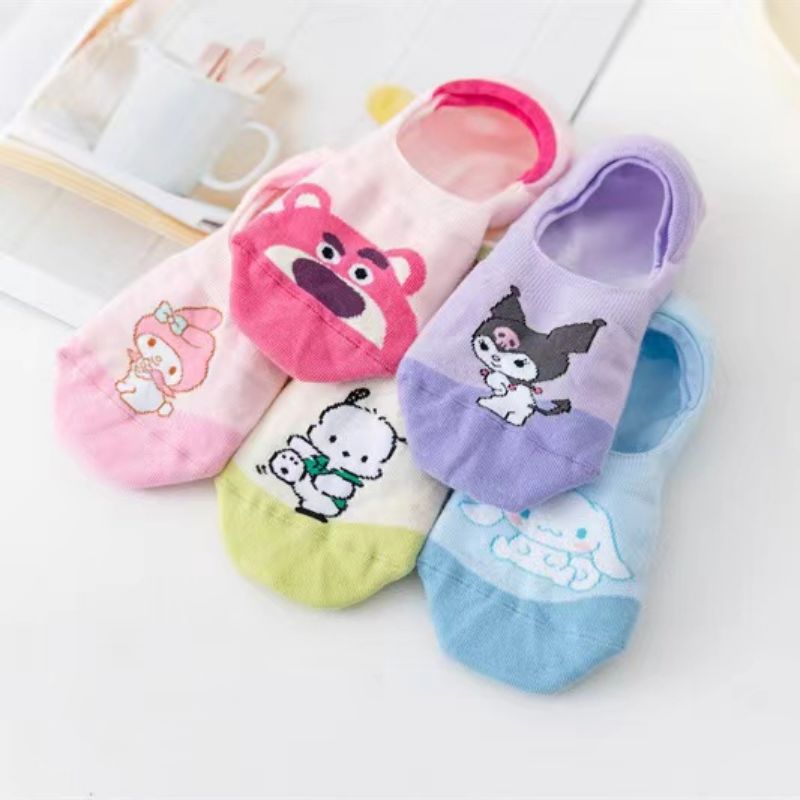 Sanrio Cartoon Low Top Invisible Socks Women's Ins Trendy Spring and Summer Thin Japanese Cute Cinnamoroll Babycinnamoroll Ankle Socks All-Matching