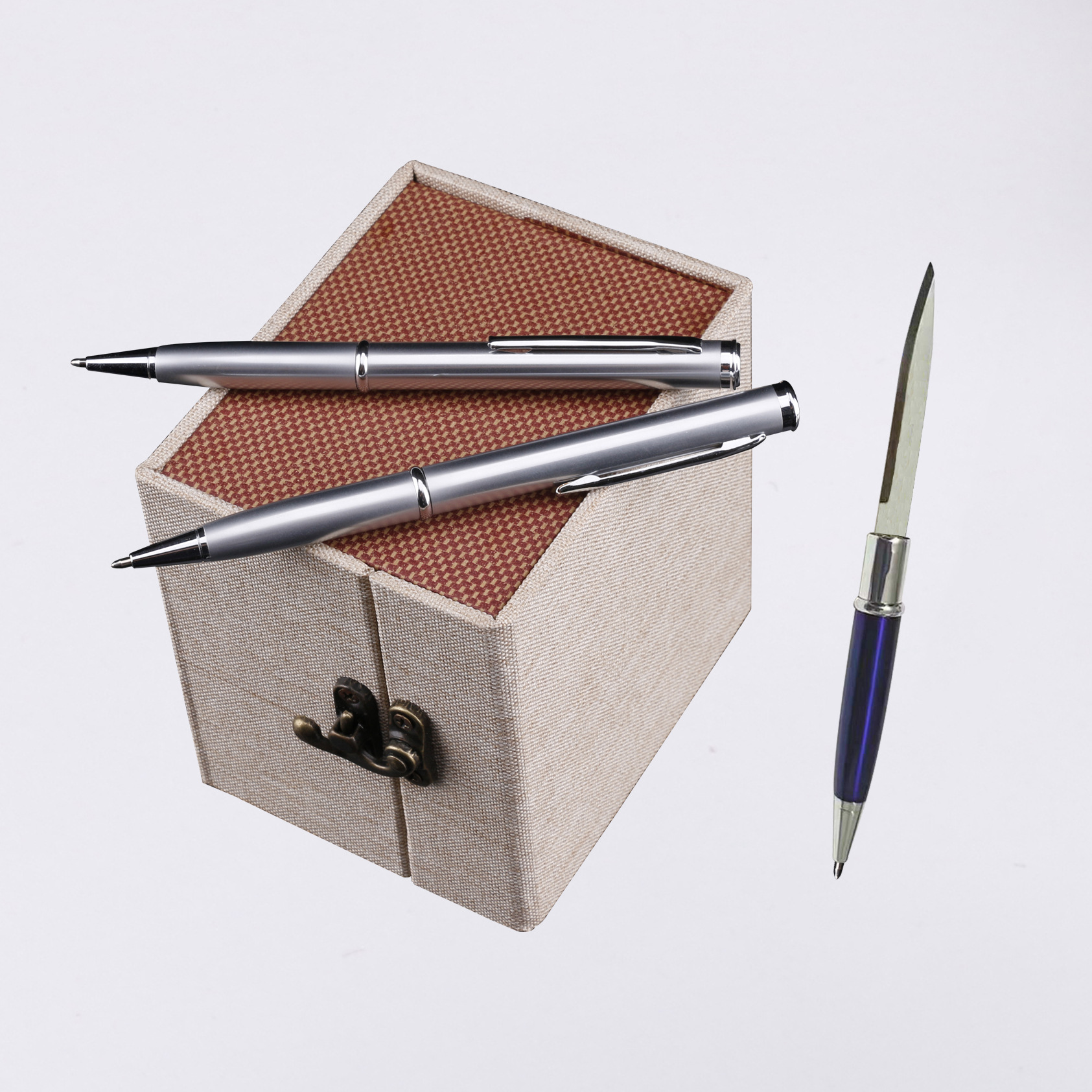 不锈钢外壳刀笔带拆信刀功能彩色壳油性笔芯转动圆珠笔防卫战术笔