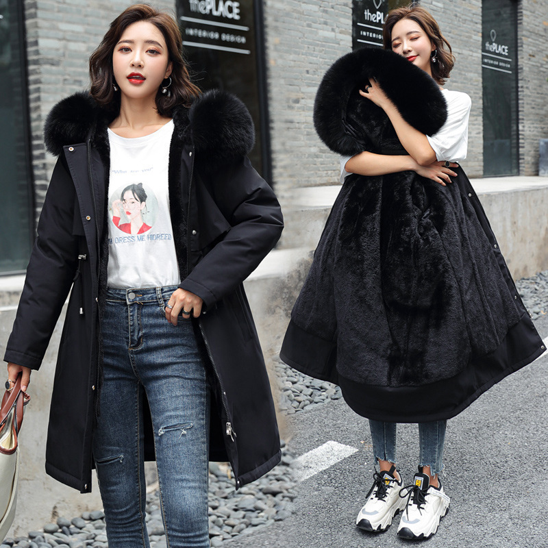 2023 Winter New Mid-Length Parka Cotton-Padded Coat Women's Korean-Style Lamb Wool Inner Village down Cotton-Padded Coat Women's Cotton-Padded Jacket Batch