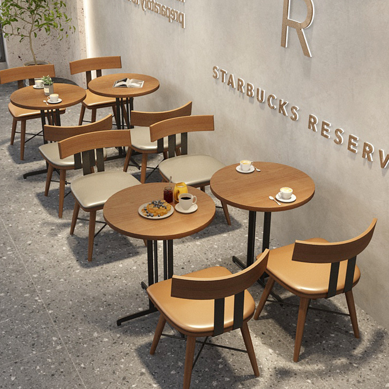 Nordic Restaurant Dessert Milk Tea Shop Cafe Dining Table and Chair Solid Wood Soft Bag Leisure Deck Sofa Dining Tables and Chairs Set