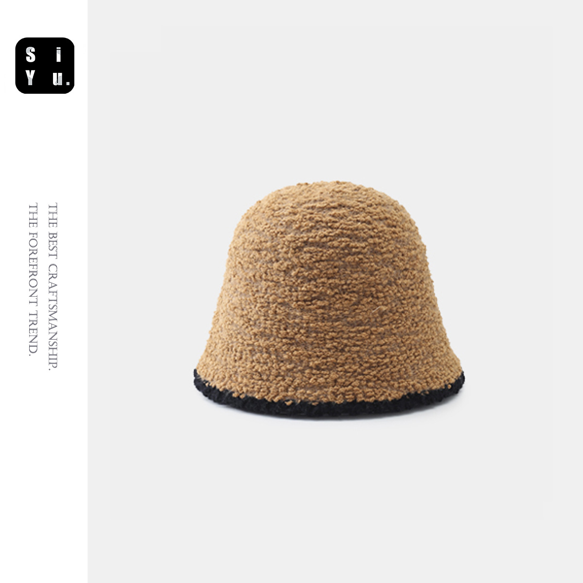 Black Knitted Plush Bucket Hat Women's Autumn and Winter 2022 New Big Head Circumference Bucket Hat Japanese Style Face-Showing Small Hat