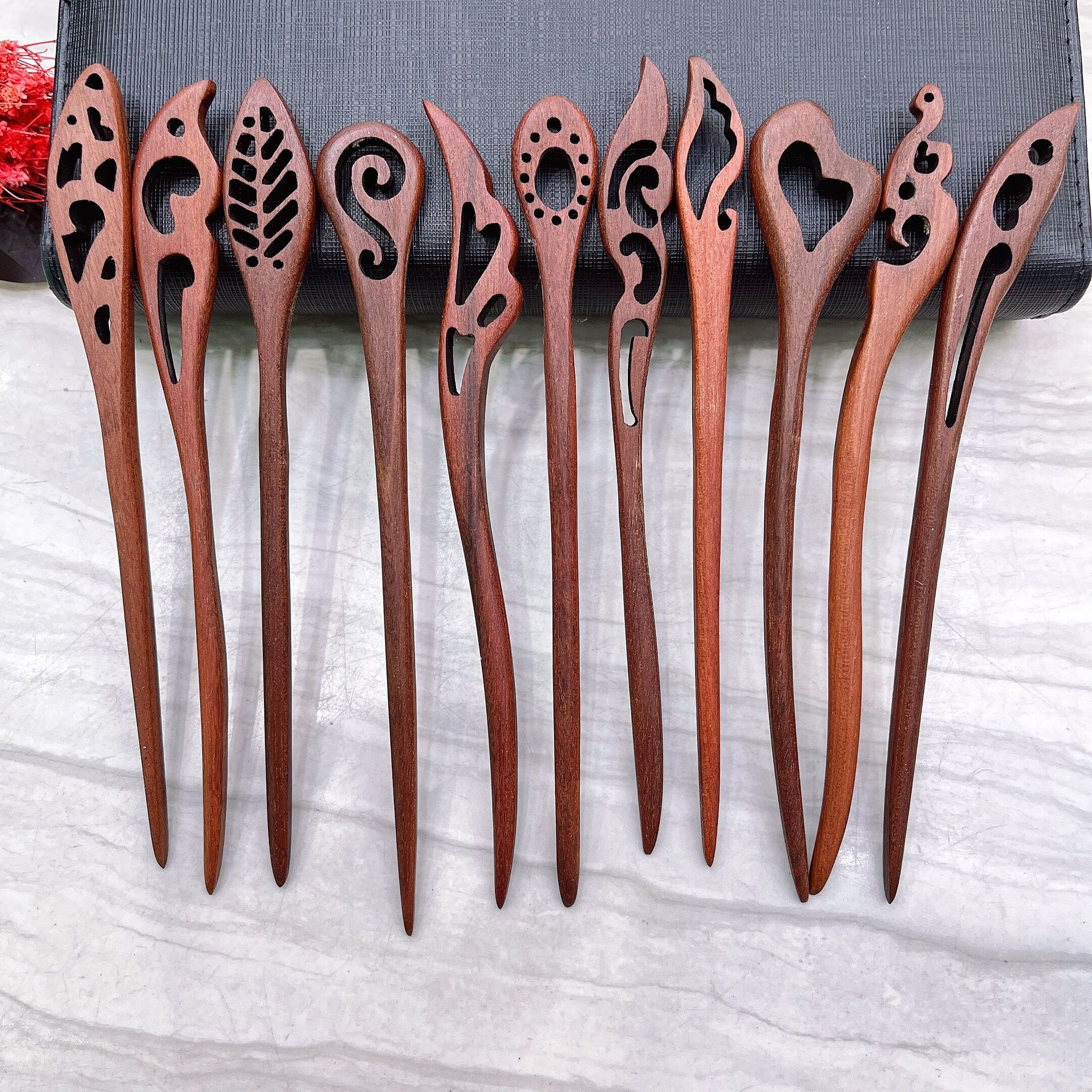 汉服旗袍古风头饰流苏网红爆款发簪木簪女士简约簪子发髻子红檀木