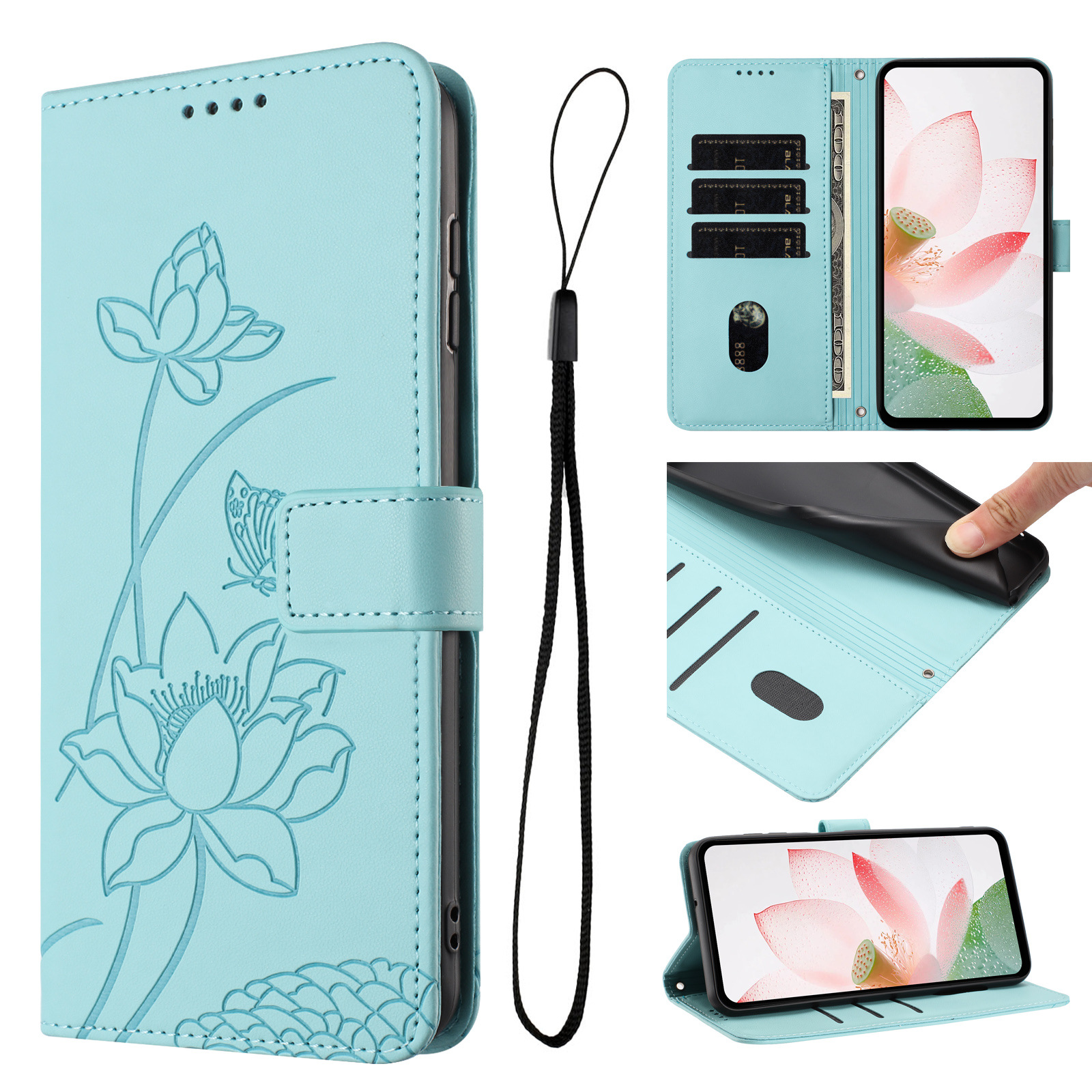 适用谷歌10Pro皮套索尼10 VIII纯色荷花压花纹插卡钱包保护套ITEL