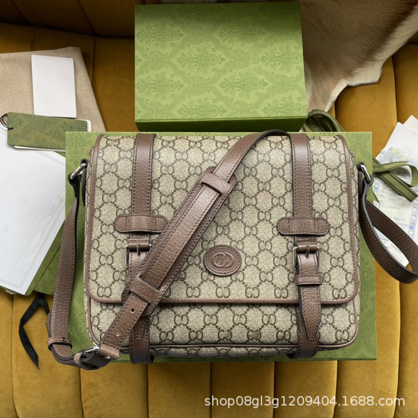 原厂酷奇老花经典双g邮差包单肩斜挎包g家商务包男包一件代发