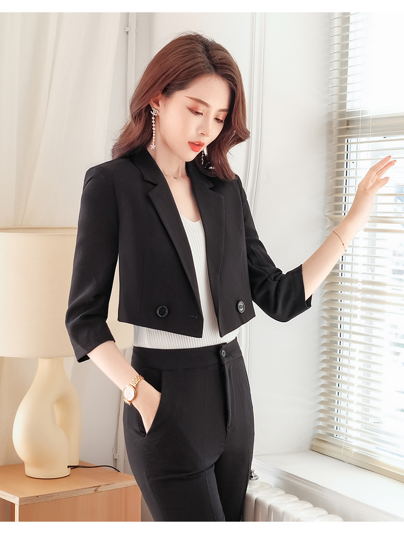 2021春夏职业女装套装五分袖西装外套女修身短款网红休闲时尚批发
