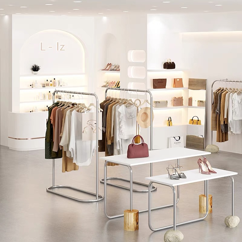 衣服架子服装店陈列架女装店货架展示架女装店不锈钢落地式挂衣架