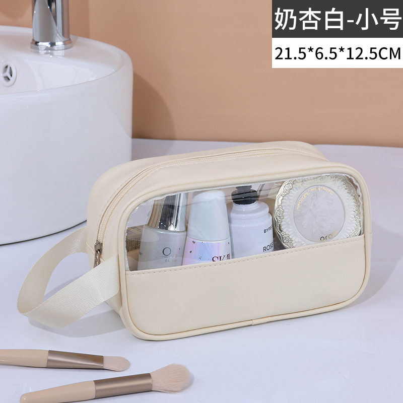 New Transparent Cosmetic Bag Portable Pu Portable Waterproof Wash Bag Large Capacity Storage Bag PVC Stitching Cosmetic Bag