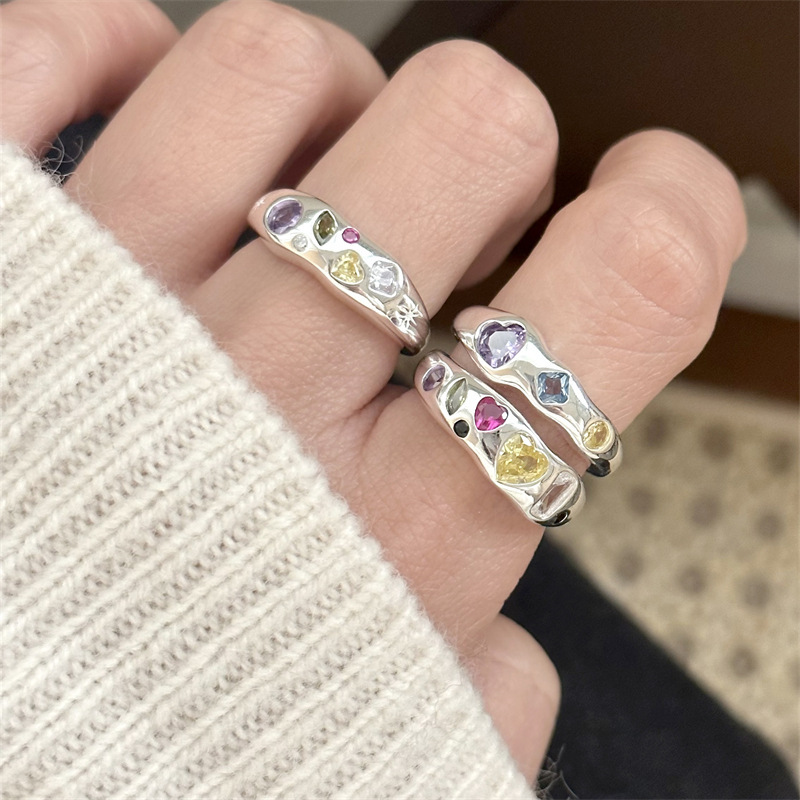 925纯银镶嵌锆石戒指女韩版小众设计ins风设计感不规则开口食指戒