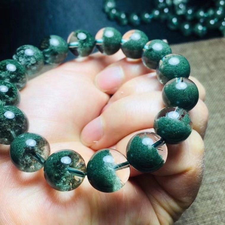 巴西绿幽灵聚宝盆手链半盆盆形漂亮晶体通透无红皮