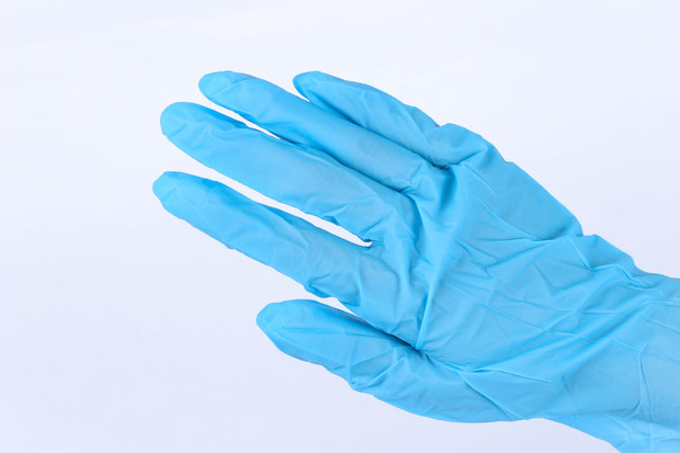 厂家直销一次性蓝色丁腈无粉医用手套 医用检查防护手套可批发