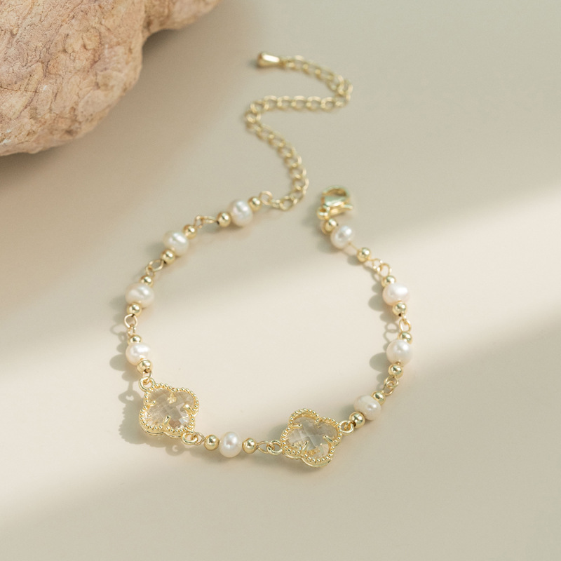 高级设计感镶嵌水晶天然巴洛克珍珠手链18k真金纳米电镀手链-阿里巴巴