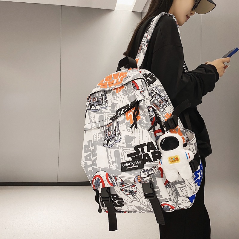 Backpack Male and Female Trendy Brand Ins Japanese Personality Graffiti Large Capacity Rui Camp Men's Backpack High and Middle School Schoolbag Men