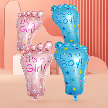 蓝色小脚丫充气球新生儿婴儿百日宴场地布置装饰男孩女孩铝膜气球