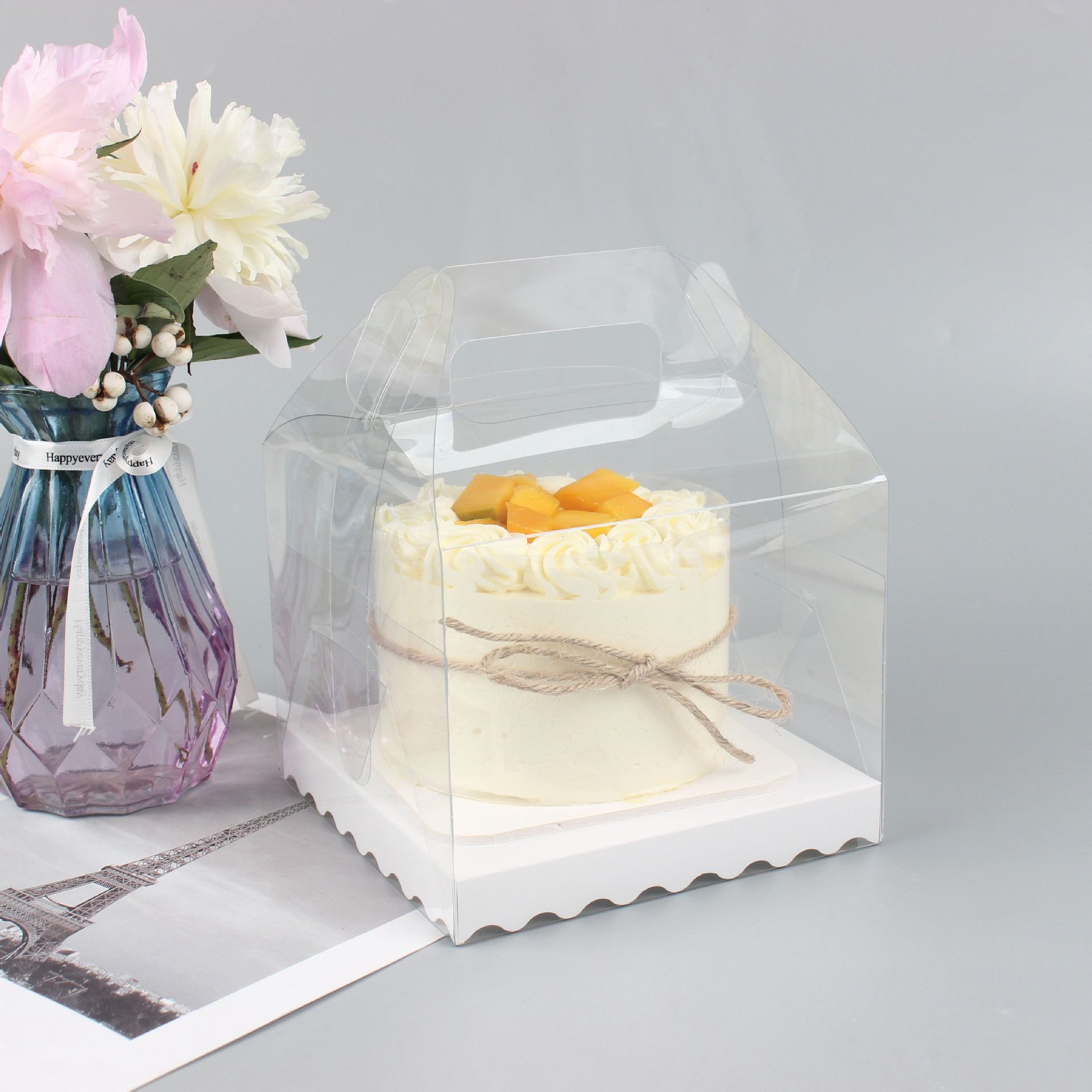 厂家批发3寸4寸5寸蛋糕包装盒西点包装盒 切块塑料手提蛋糕盒透明