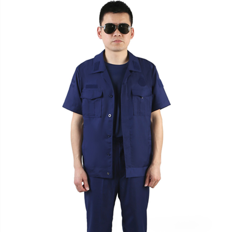 现货批发备勤服夏季短袖夹克套装火焰蓝消防救援服