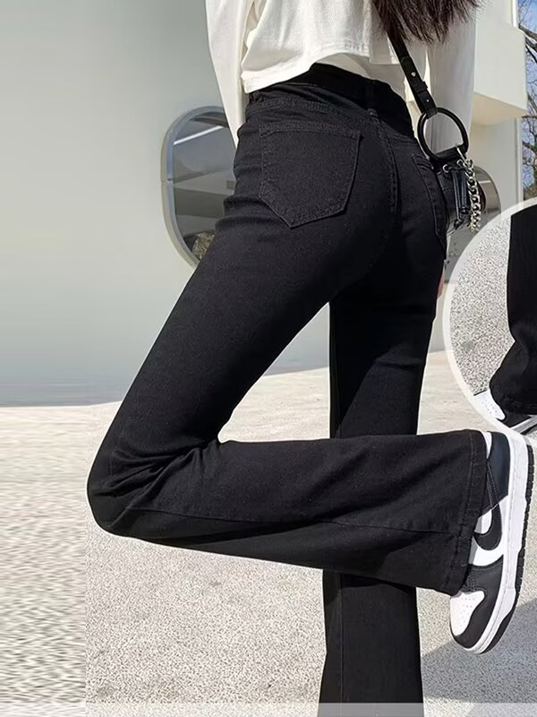 black plus velvet skinny jeans for women 2024 autumn and winter new high waist slim straight slimming stretch korean fashion