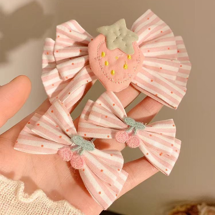 甜美高级感粉草莓蝴蝶结手作发夹发卡边夹头饰可爱少女超萌发饰女