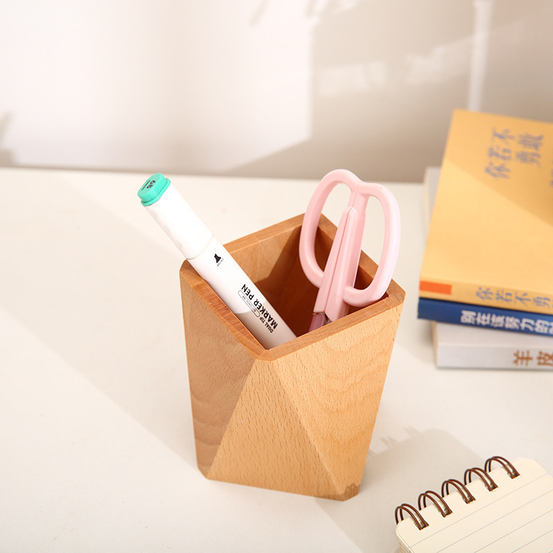 Desktop Creativity Solid Wood Pen Holder Storage Box Simple Modern Office Beech Walnut Pen Container Fixed Logo