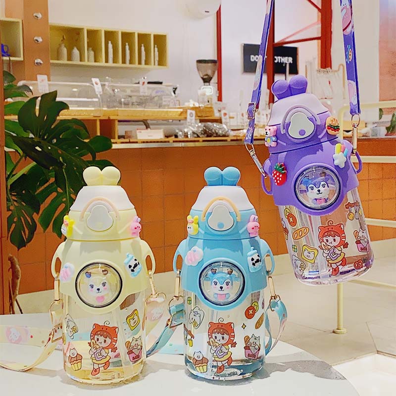 Creative Straw Cup Good-looking Convenient Strap Children's Cups Large Capacity Space Capsule Plastic Cup Bounce Cover Kettle