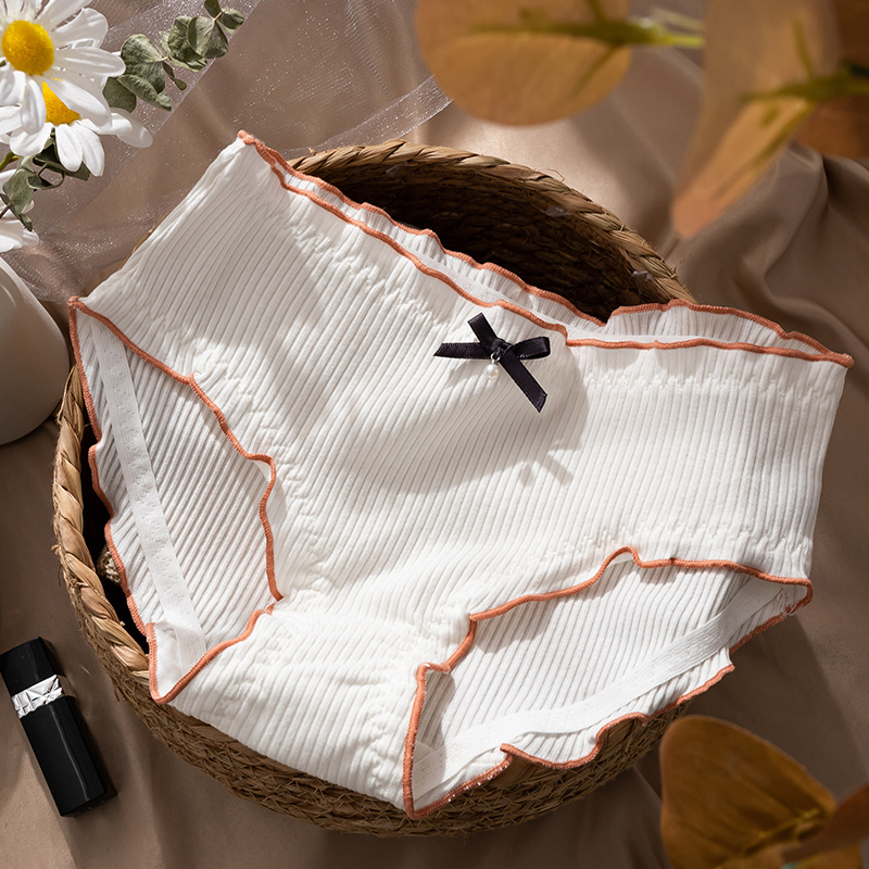 新款纯棉螺纹中腰少女内裤全棉裆纯色可爱学生大码日系内裤女裤头