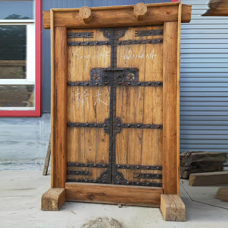 老榆木复古门板仿古大门diy茶楼会所家用庭院进户门民宿门酒店门