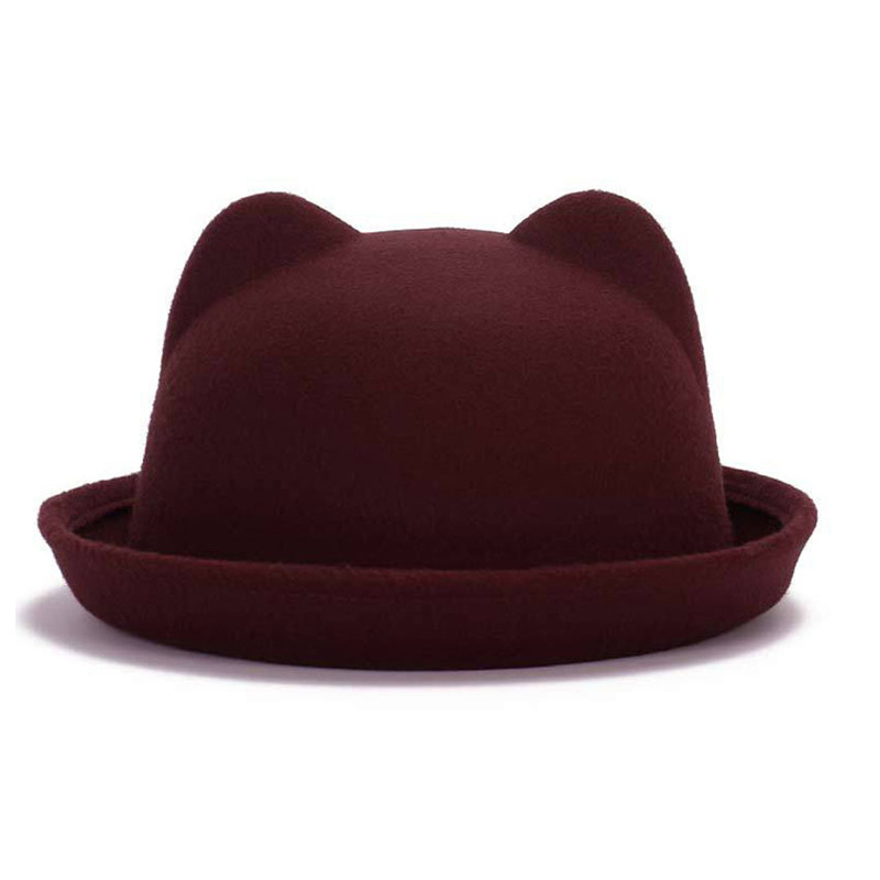 Korean Style Parent-Child Cute Dome Ears Billycock Woolen Small round Hat Flanging Children Hat Male and Female Cute Hat