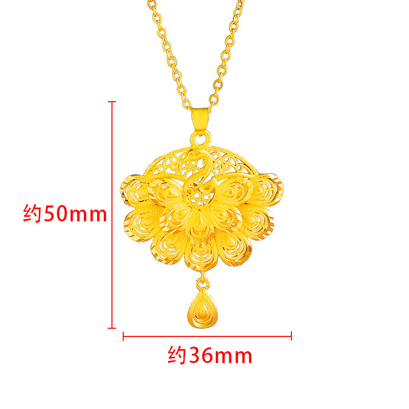 Net Hongsha Gold Imitation Gold Hollow Peacock Water Drop Pendant Female Copper-Plated Gold Jewelry Necklace Accessories Factory Wholesale