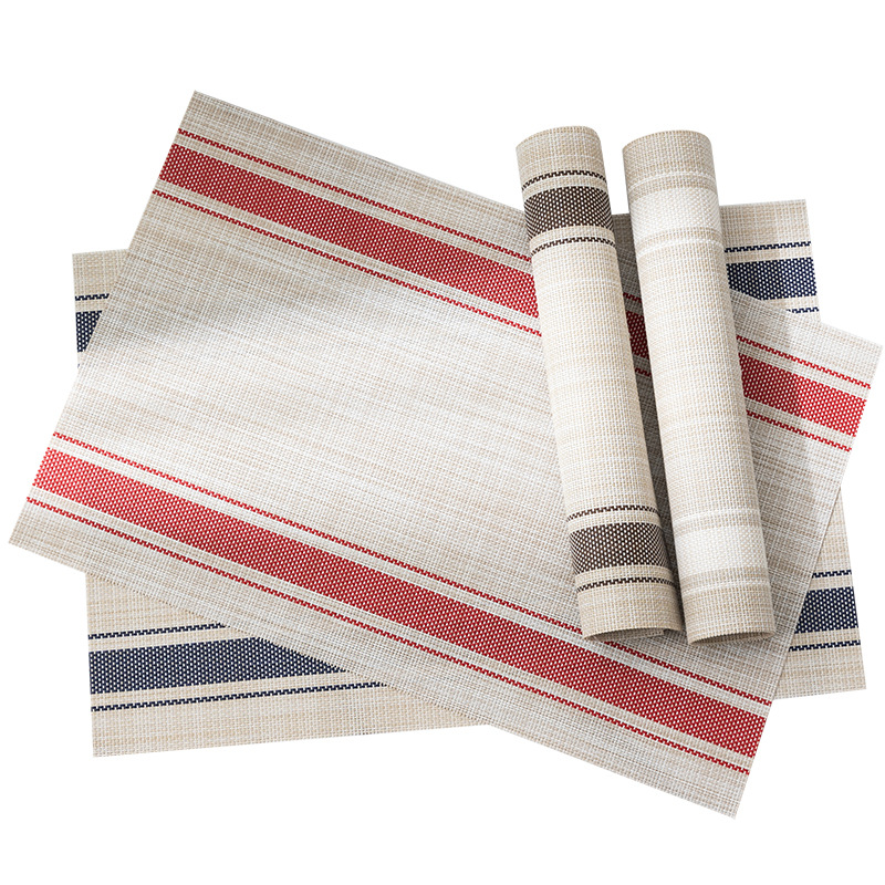 PVC Placemat Insulated Dining Table Mat Coaster Hotel Restaurant Japanese-Style Linen-like Striped Western-Style Placemat