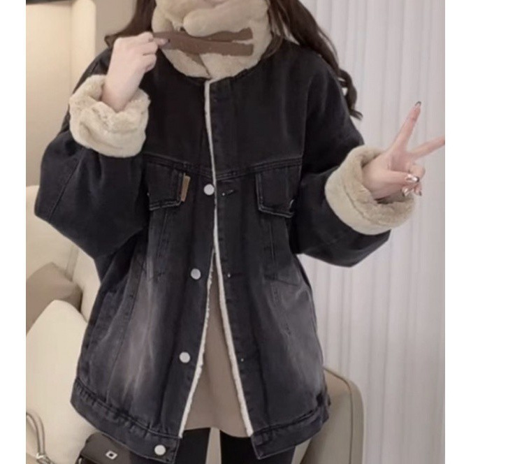 加绒加厚牛仔外套女2023年新款秋冬季宽松保暖夹克棉服羊羔毛上衣