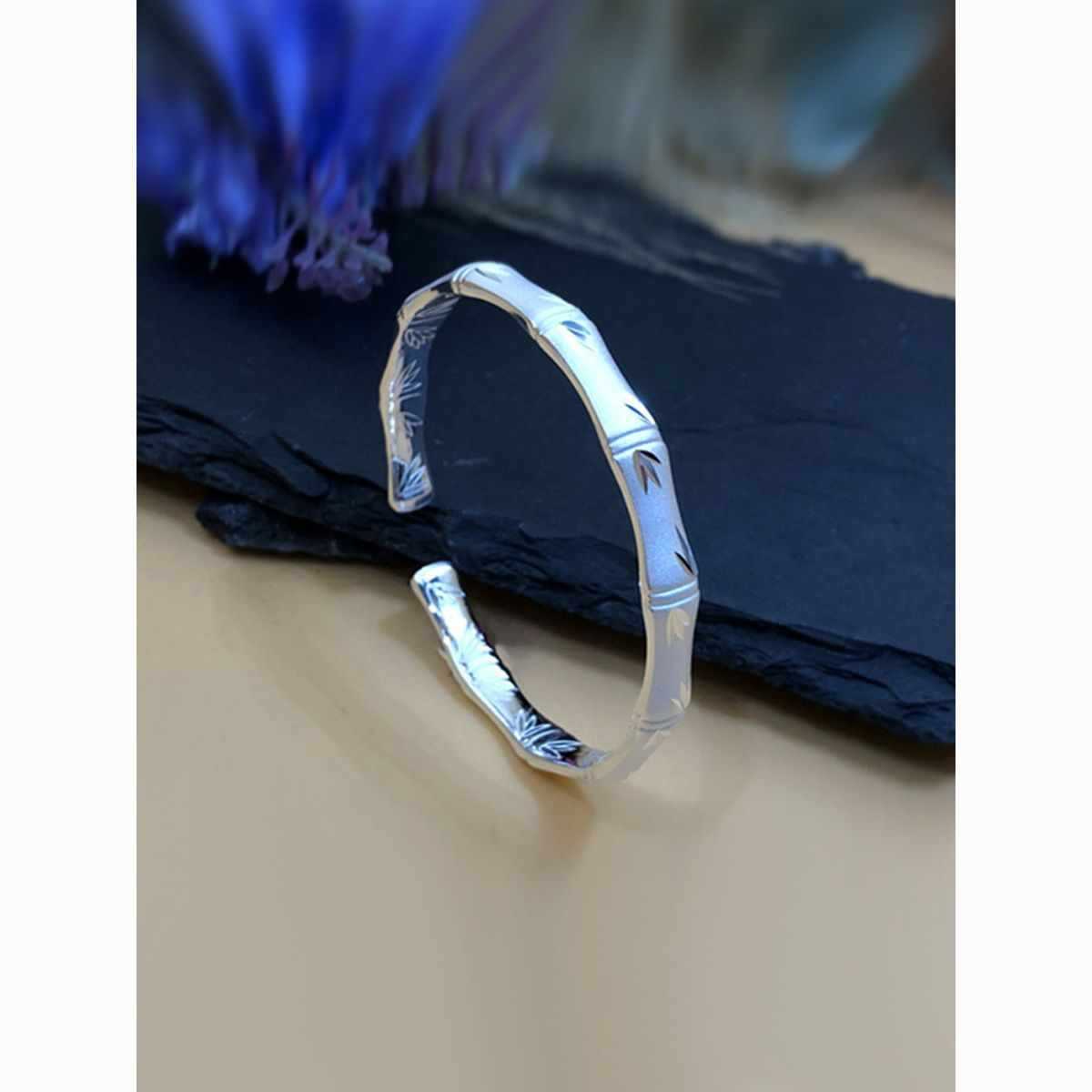 千足银s999竹节手镯男女竹报平安纯银镯子磨砂开口手环银饰可刻字