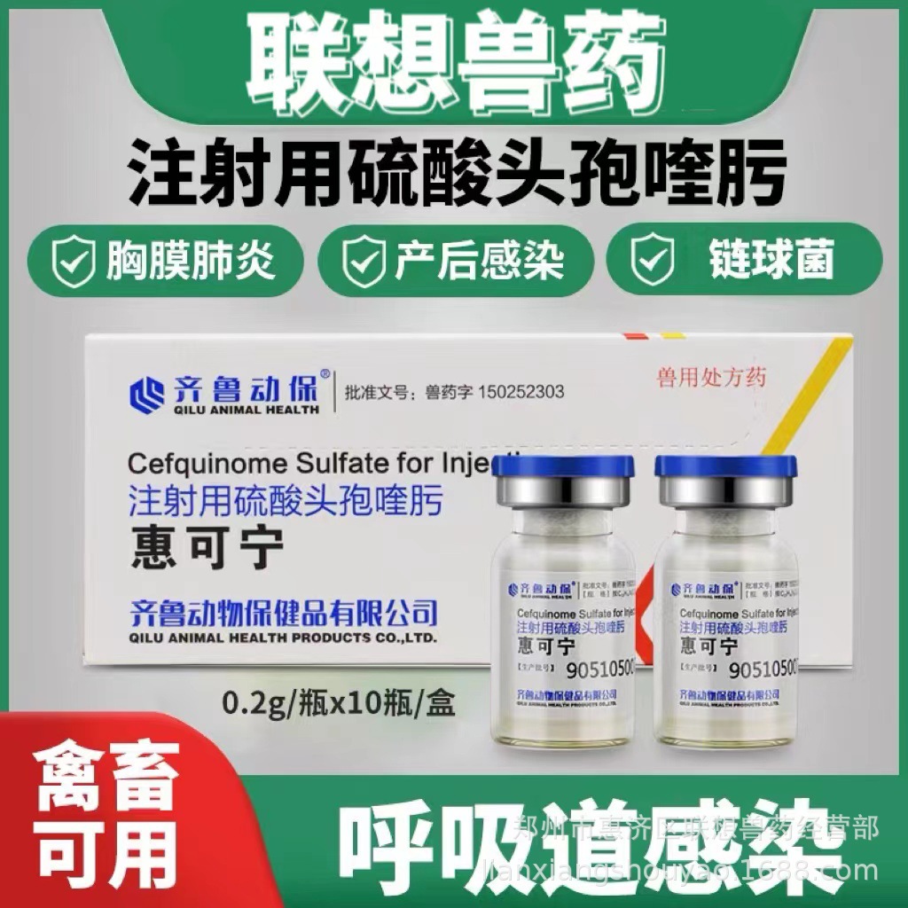 齐鲁 惠可宁第四代硫酸头孢喹肟0.2g粉针10支猫消炎猪牛保健