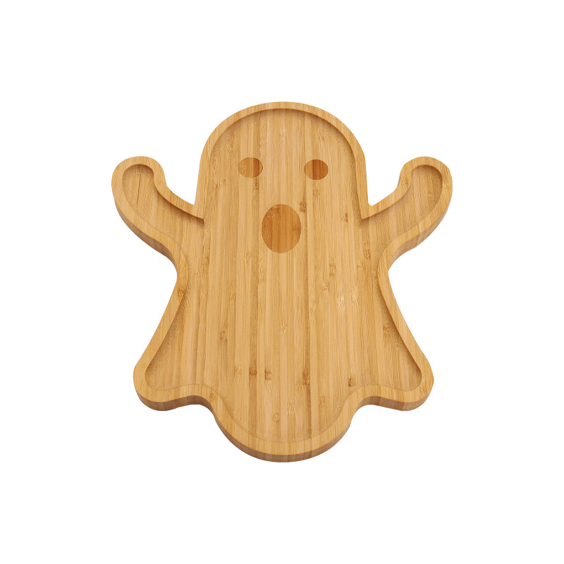 Wooden Halloween Decorative Dinner Plate Ghost Tray Solid Wood Funny Christmas Tray Wooden Cooked Food Plate Wood Pallet