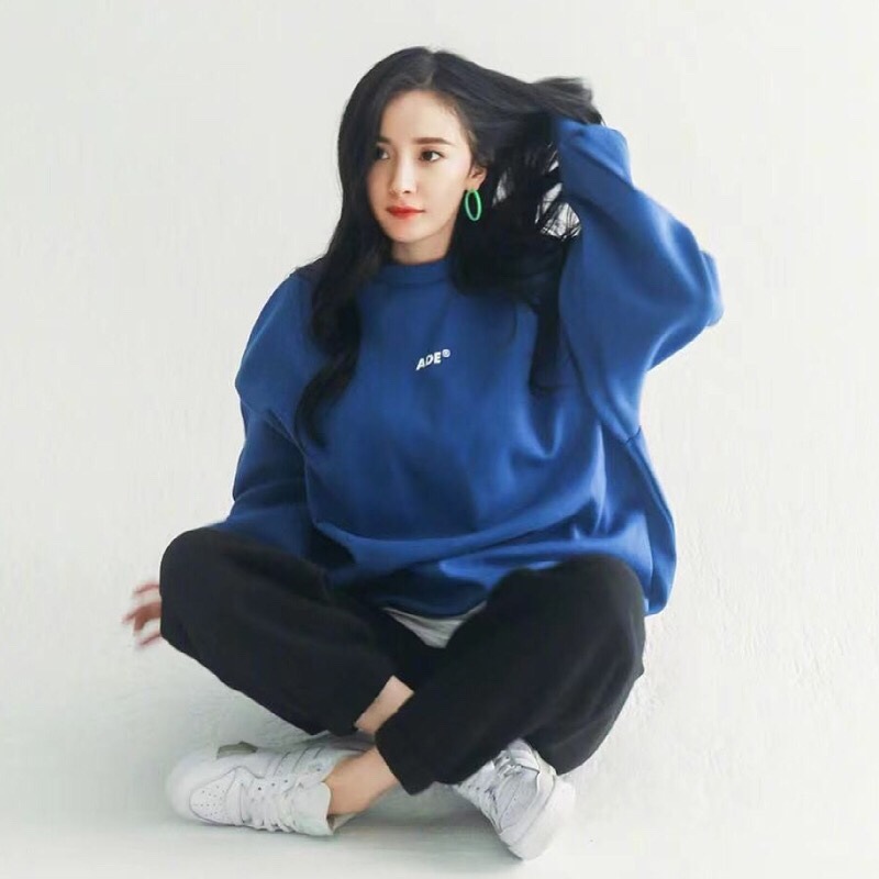 ader a杨幂同款捏折圆领卫衣男女同款韩版字母印花宽松加绒上衣