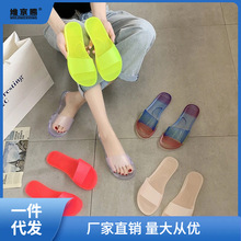 塑料拖鞋新款韩版果冻水晶夏季女士时尚外穿妨滑凉拖网红一字拖结