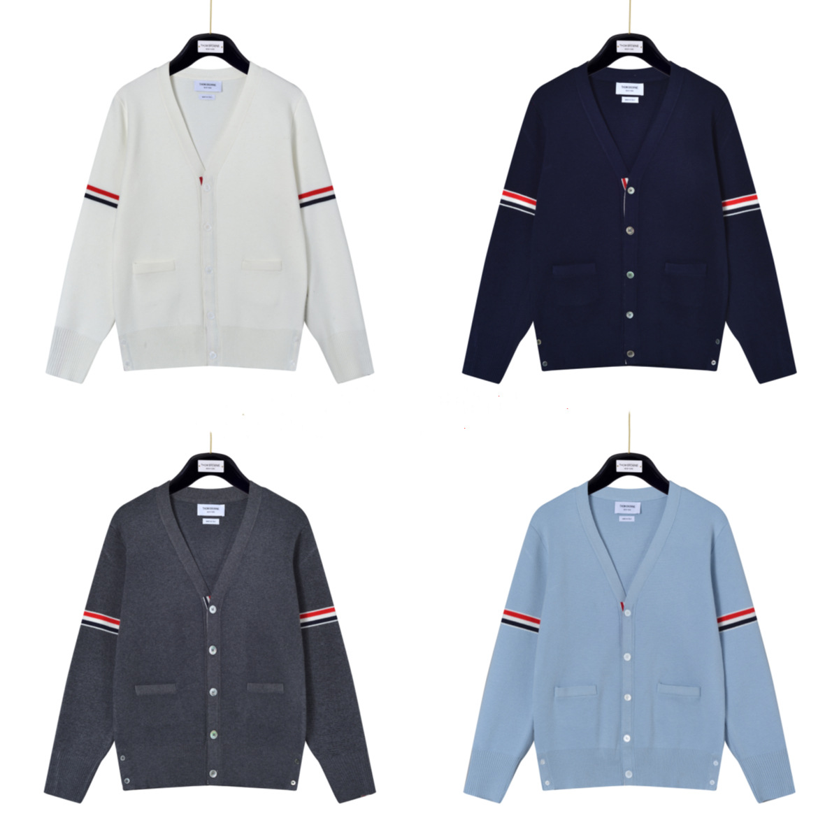 tb男女情侣款双袖彩条针织女士羊毛开衫休闲加厚男士针织上衣外套