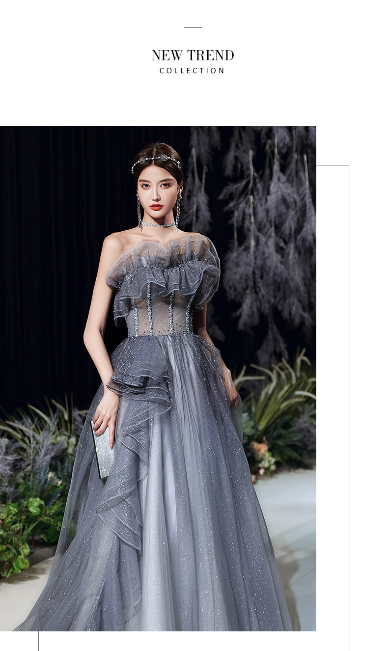 抹胸晚礼服裙宴会2022款重工大气优雅气质名媛生日主持人演出礼服