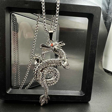 国潮十二生肖中国龙项链男合金吊坠霸气镶钻嘻哈民族风毛衣链配饰