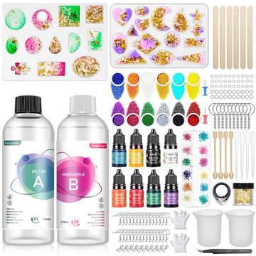 环氧树脂1:1滴胶diy史莱姆吊坠项链模具套装云母粉色精钥匙扣金箔