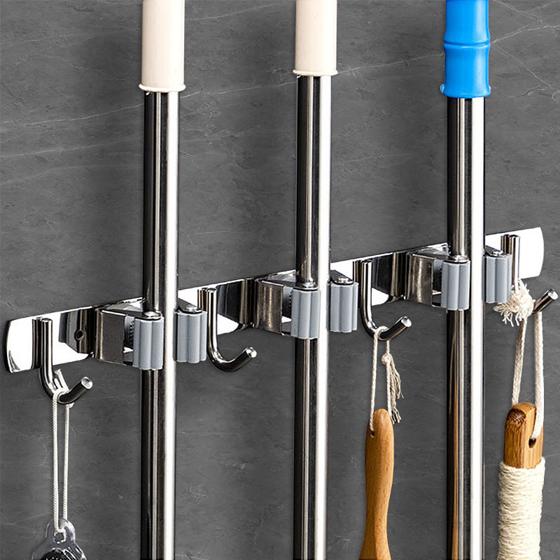 拖把夹304不锈钢拖把夹免打孔多功能挂架拖把挂钩卫生浴室收纳