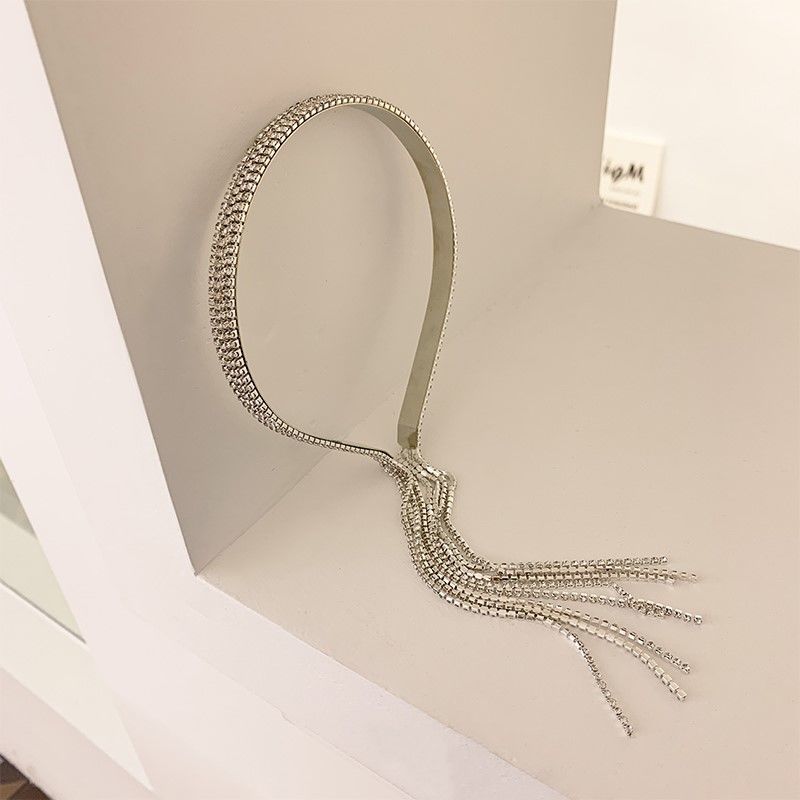 迪丽热巴同款流苏发箍森系仙女韩版后挂式头饰发卡超仙水钻头箍女