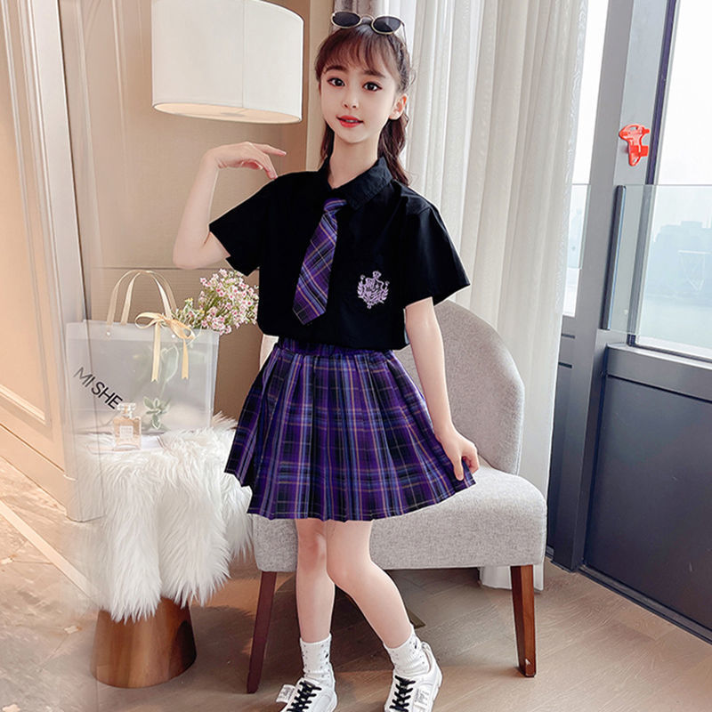 夏装女童jk制服日系正版短袖套装夏季洋气电竞少女格子裙小学生装