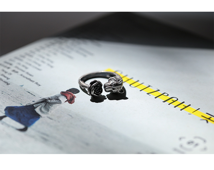 虎嗅做旧对戒指霸气开口情侣玫瑰花指环女友男潮生日礼物