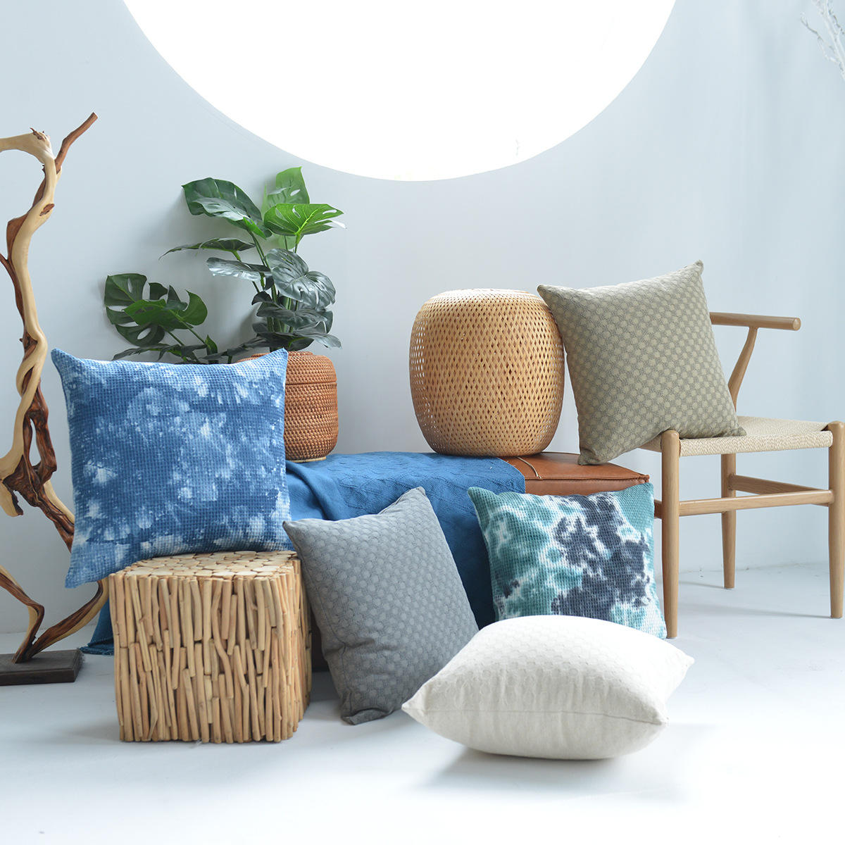 ins田园风抱枕纯棉沙发靠背草木染扎染中式简约客栈民宿装饰靠枕