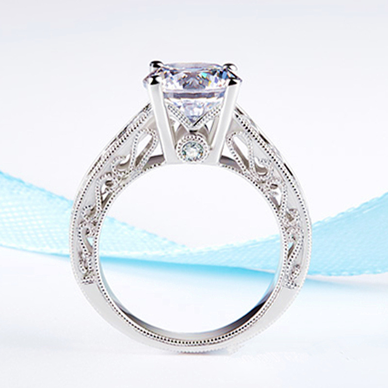 镂空花纹宫廷风四爪戒指 新款抖音直播热卖高端奢华微镶锆石戒指